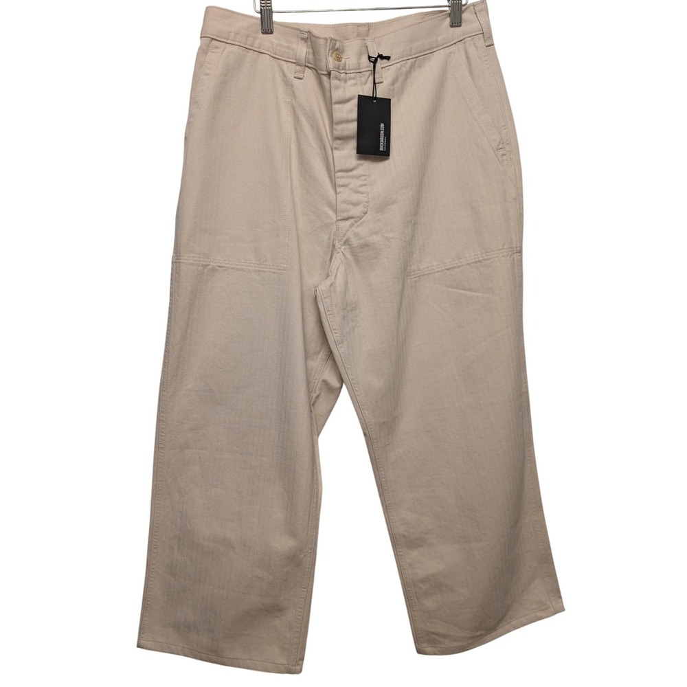 Buck Mason Bulkhead Dungaree Seeded Natural Herringbone Twill Pants 33x24.5